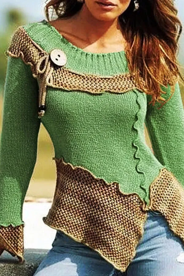 Dunnmall Fashion Retro Patchwork Sweater