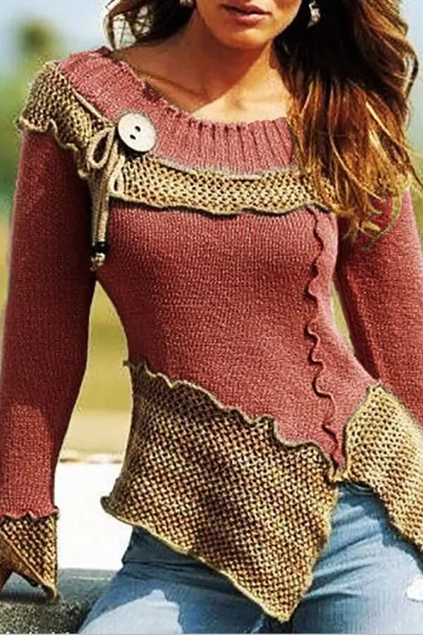 Dunnmall Fashion Retro Patchwork Sweater