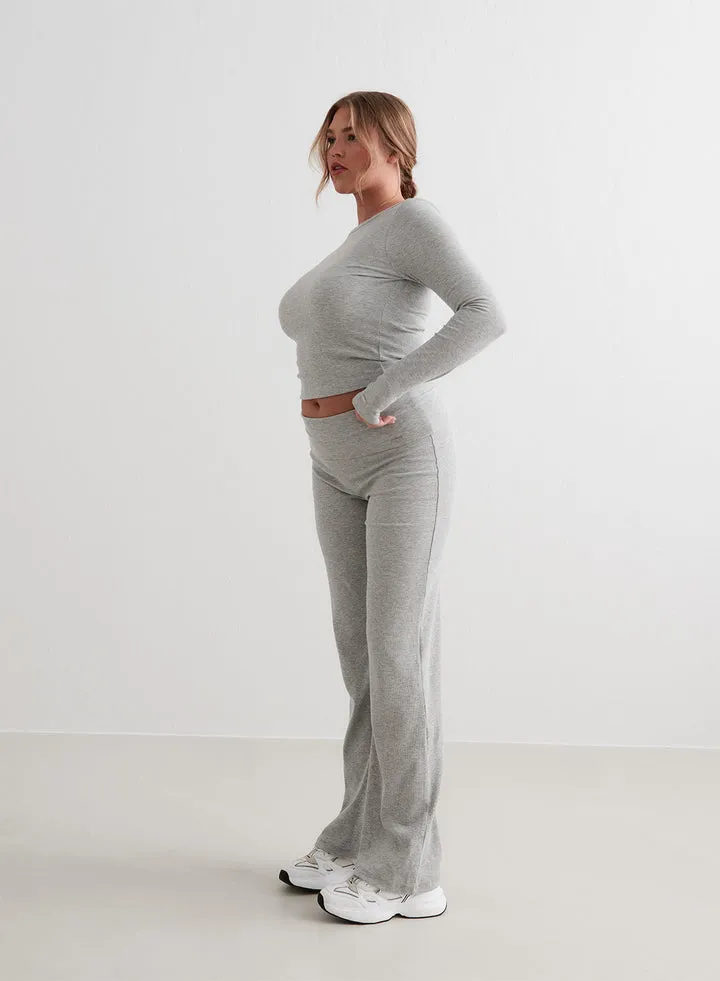 Ease Ribbed LS Top | Grey Melange