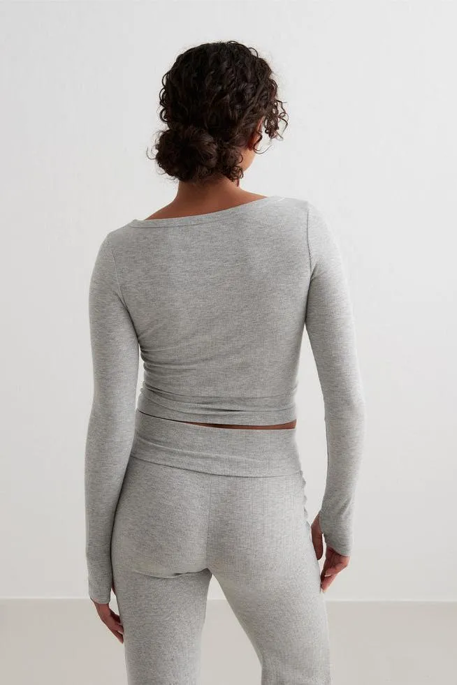 Ease Ribbed LS Top | Grey Melange