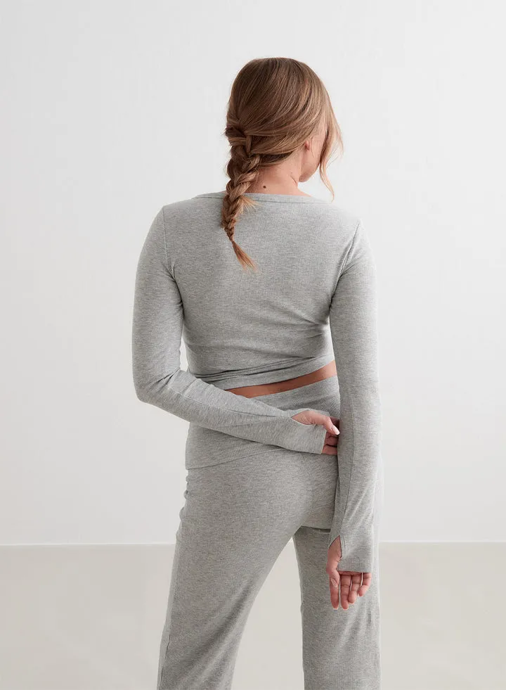 Ease Ribbed LS Top | Grey Melange