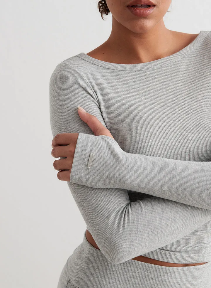 Ease Ribbed LS Top | Grey Melange