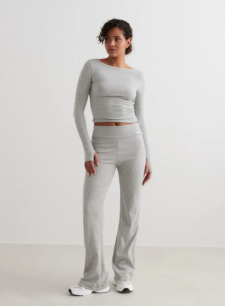 Ease Ribbed LS Top | Grey Melange