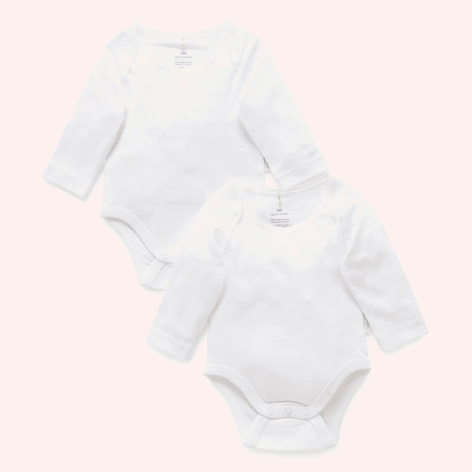 Easy Neck Long Sleeve Bodysuit 2PK - White