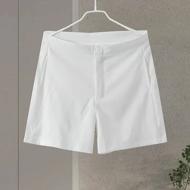 Elegant White Shorts Sets Sleeveless Single Breasted Top High Waist Shorts