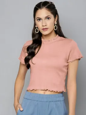 Elite Peach Solid Crop Top