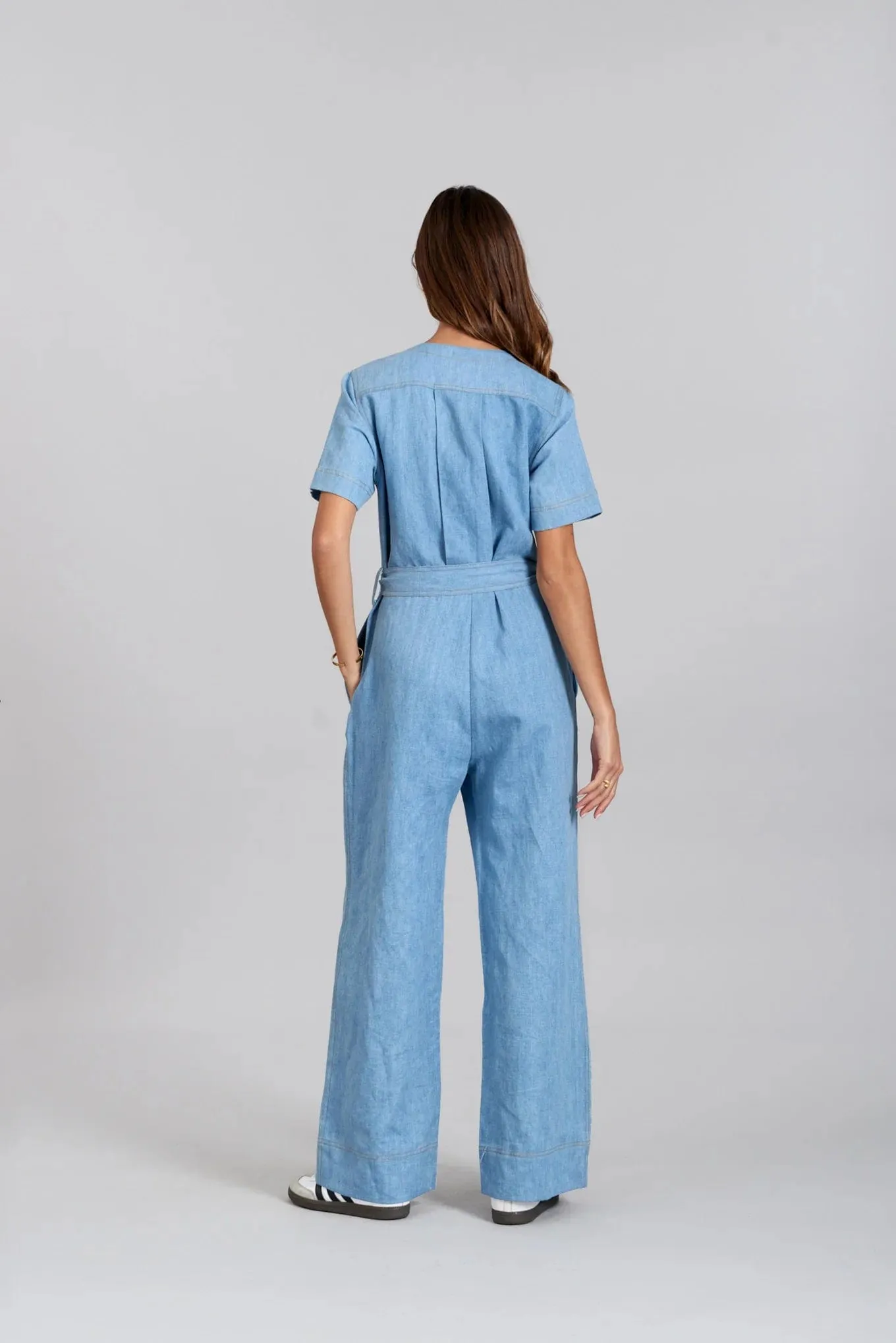 Elouise Women's Organic Cotton & Linen Jumpsuit | Light Wash