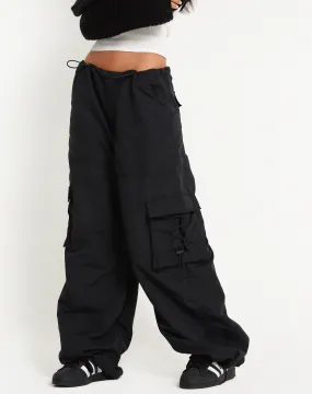 Fabio Wide Leg Cargo Trousers in Black