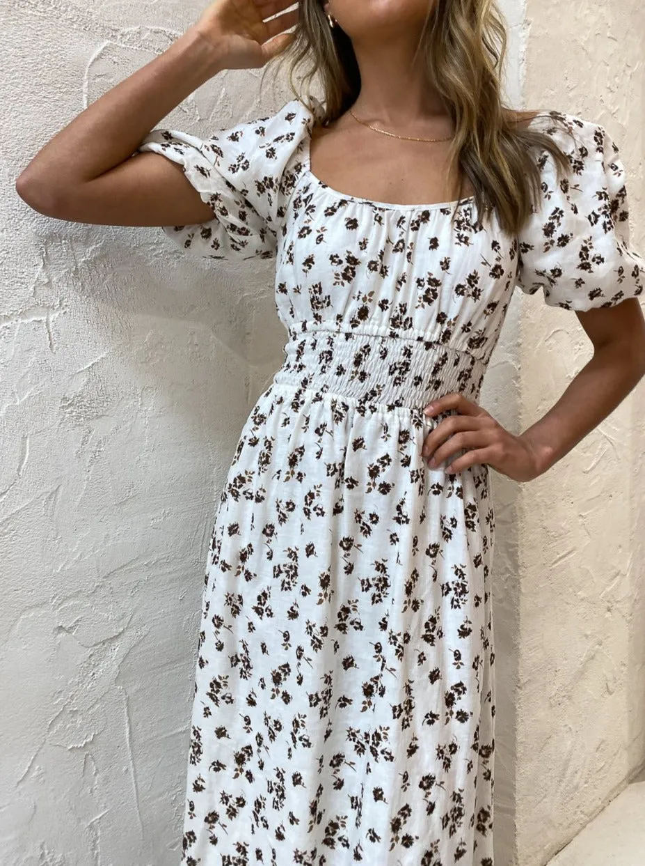 Faithfull the Brand Shay Midi Dress in Rocha Floral Choc