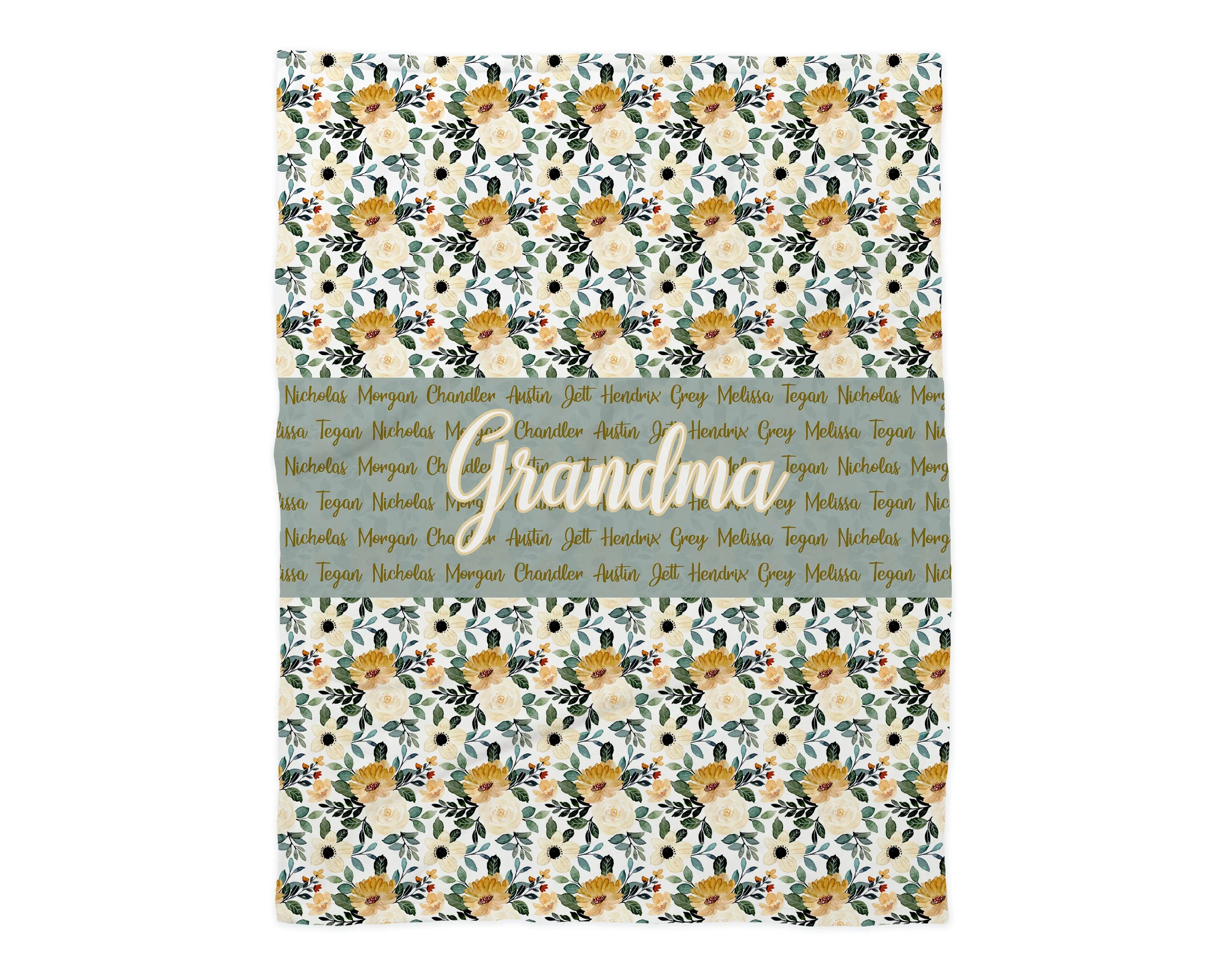 Family Name Minky Blanket - Mustard Cream Floral *Single Layer