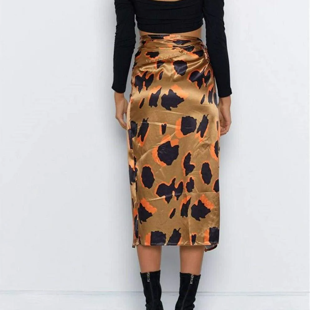 FashionSierra - Women High Waist Leopard Print Split Midi Sundress