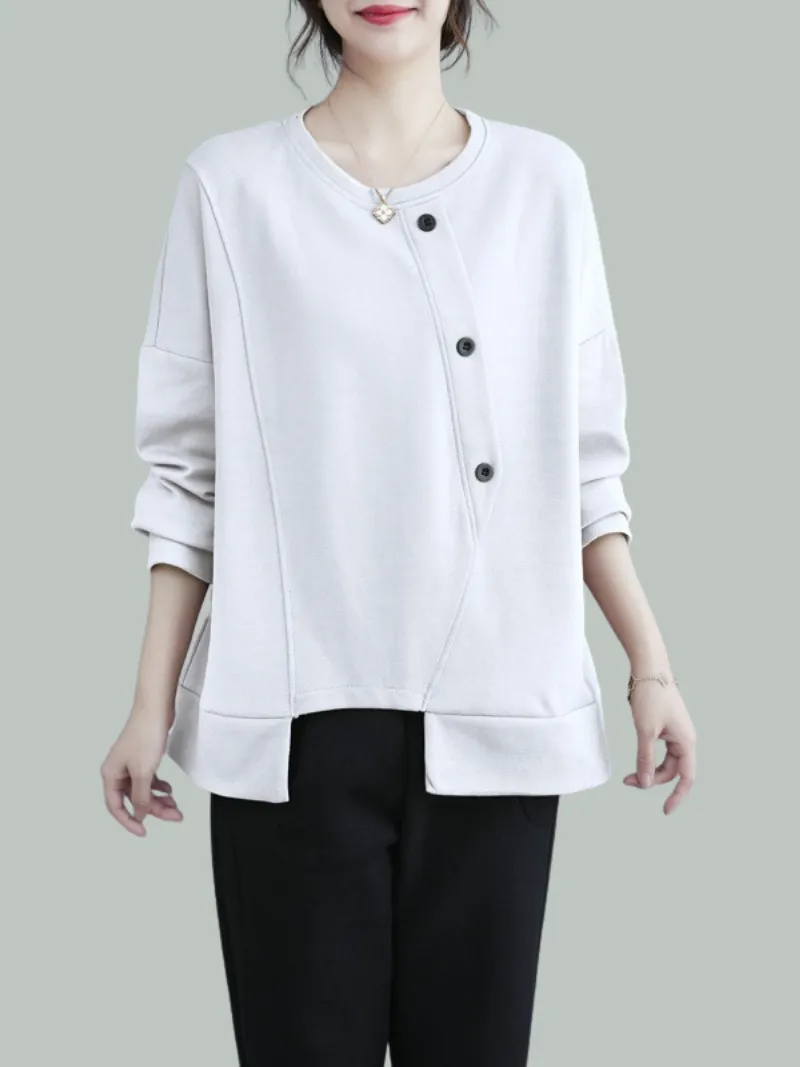 Female Casual Winter Soild Color Long-Sleeved Button Sweater Top