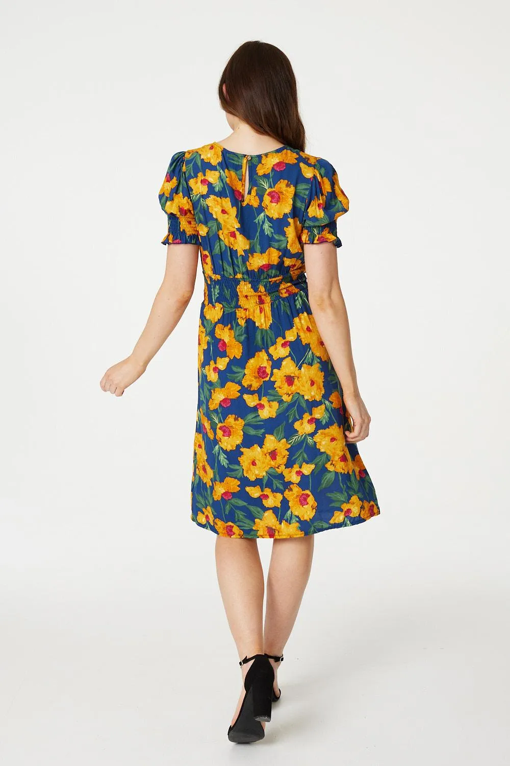 Floral Split Front Midi Tea Dress