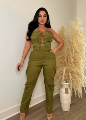 Forever Young Cargo Jumpsuit Green