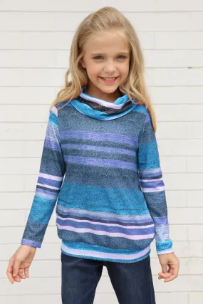 Girls Long Sleeve Mock Neck Striped Top