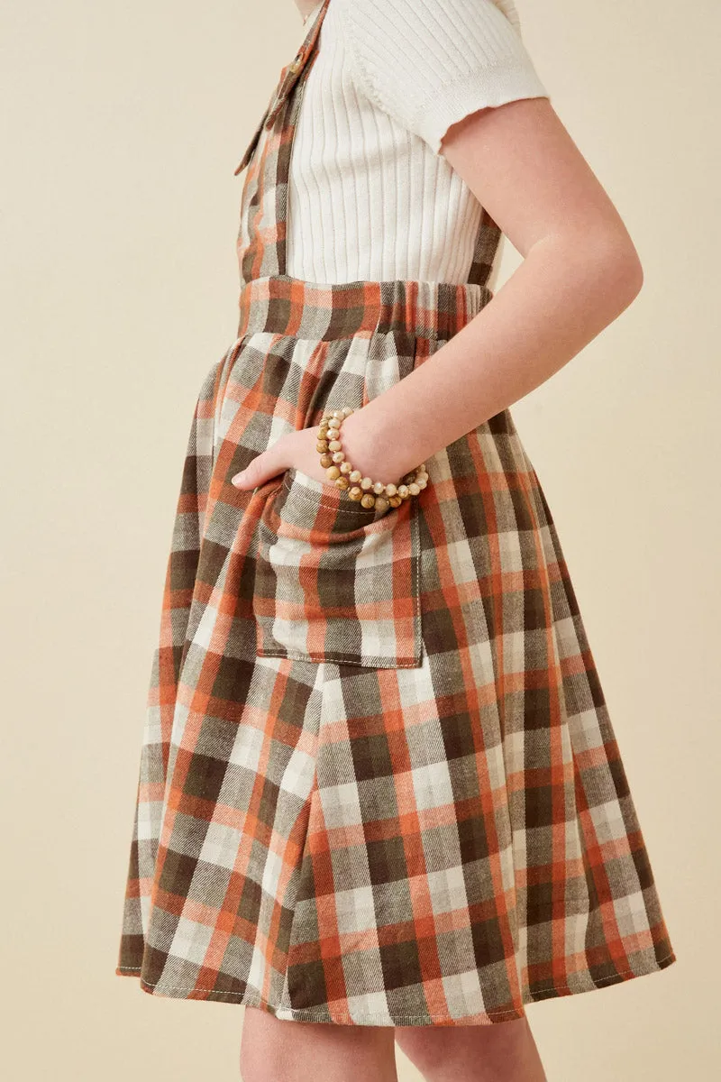 Girls Plaid Patch Pocket Overall