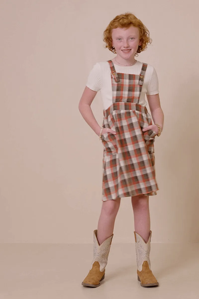 Girls Plaid Patch Pocket Overall