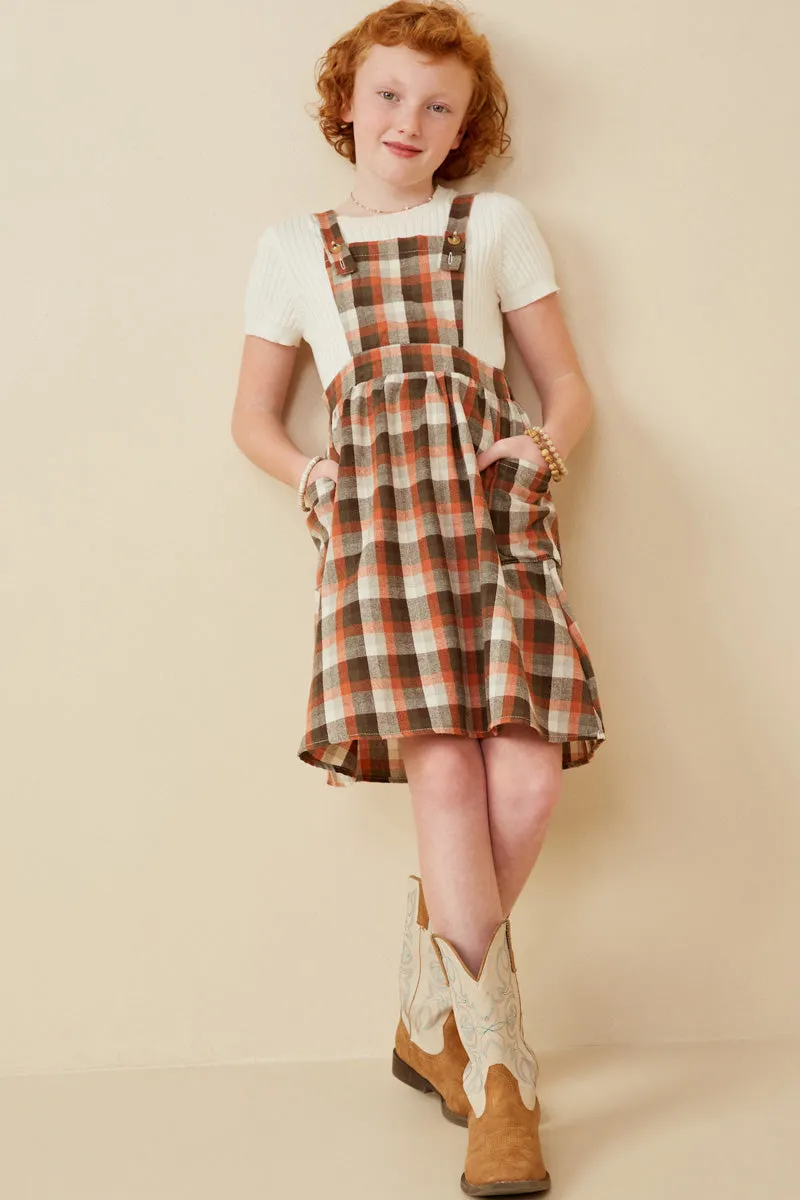 Girls Plaid Patch Pocket Overall