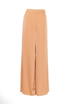 Glamorous Modesty Womens Apricot Wide Leg Satin Trousers.