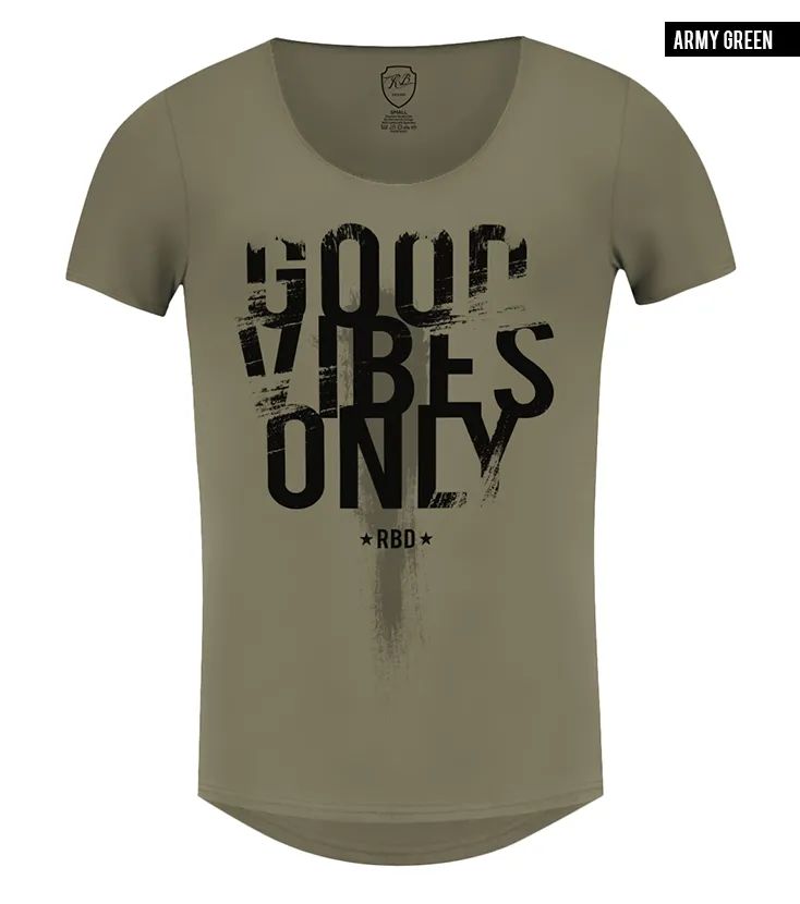 Good Vibes Only Men's T-shirt Casual Fashion Khaki Gray Beige Top/ Color Option / MD801