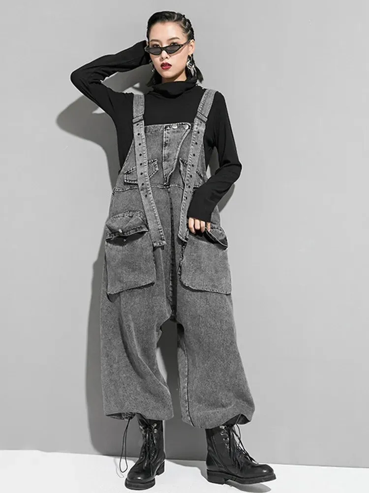 HEYFANCYSTYLE Casual Gray Denim Jumpsuit