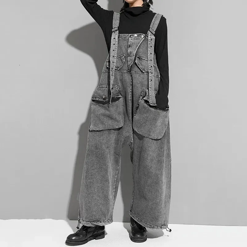 HEYFANCYSTYLE Casual Gray Denim Jumpsuit