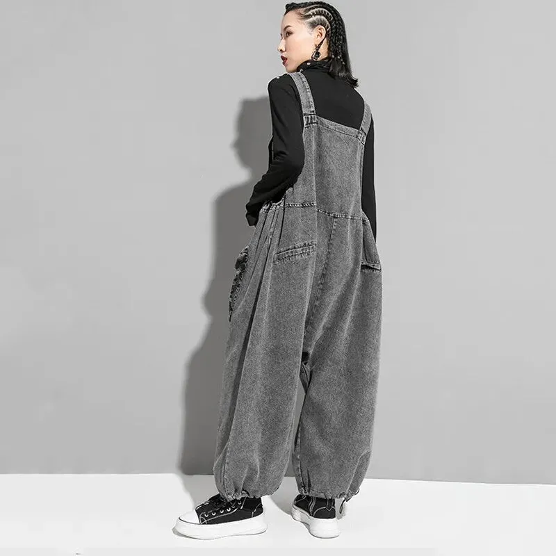 HEYFANCYSTYLE Casual Gray Denim Jumpsuit