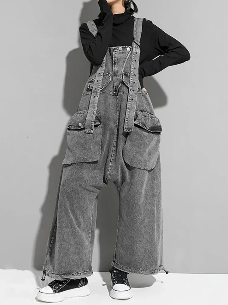 HEYFANCYSTYLE Casual Gray Denim Jumpsuit