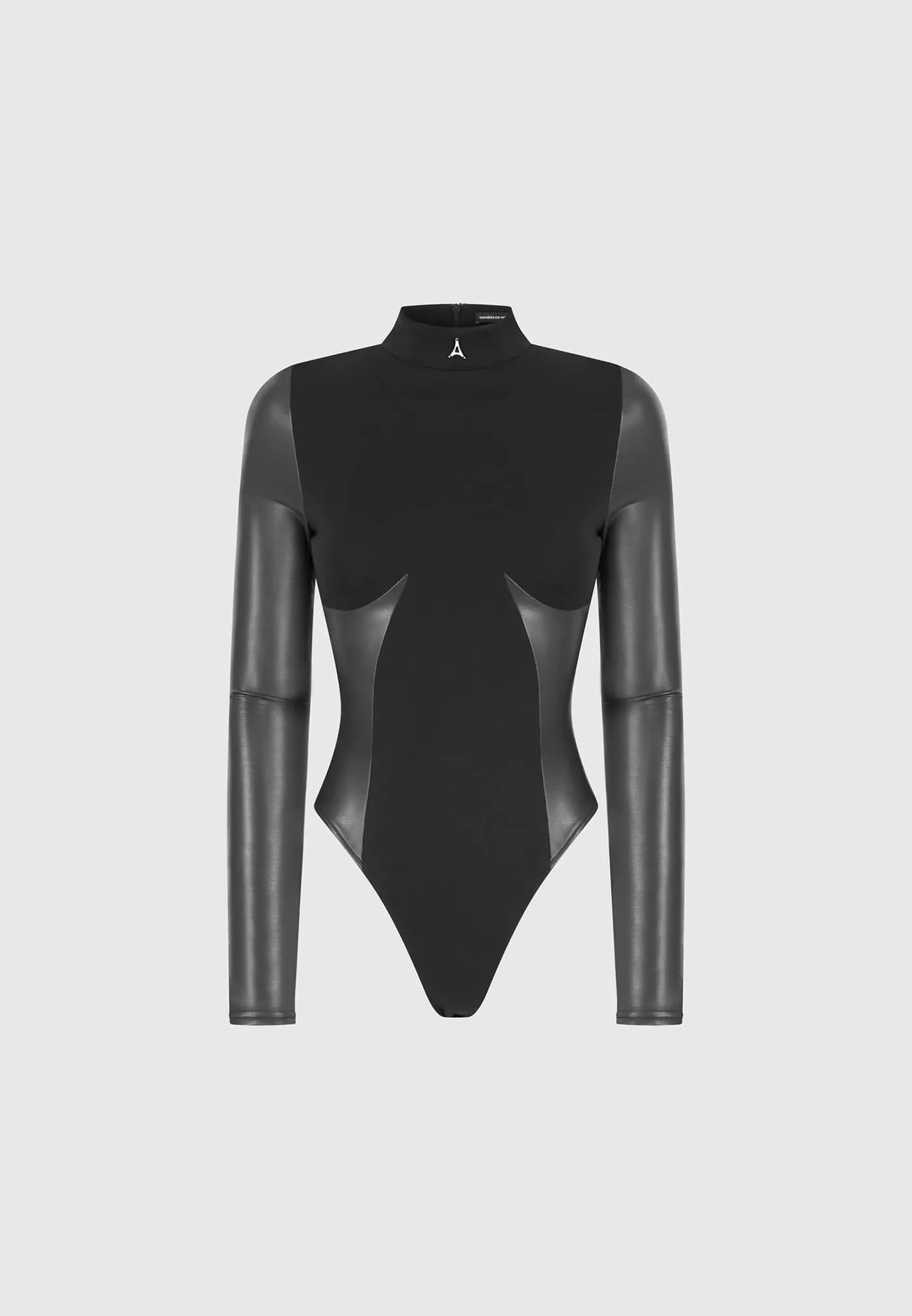 High Neck Long Sleeve Bodysuit - Black