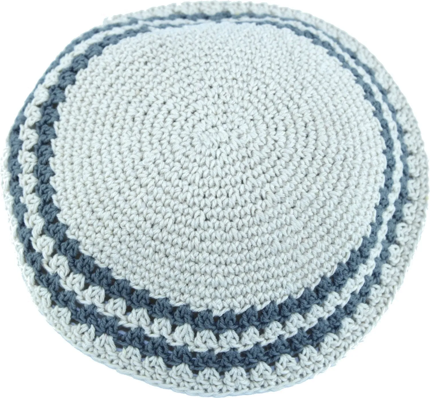 Holy Land Market Beige/Dark Grey 17cm DMC 100% Knitted Cotton Kippah Torah Chabad CapJewish