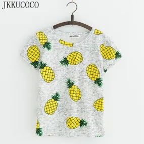 Hot Style Pineapple Print Short Sleeve T-shirt Free Shipping