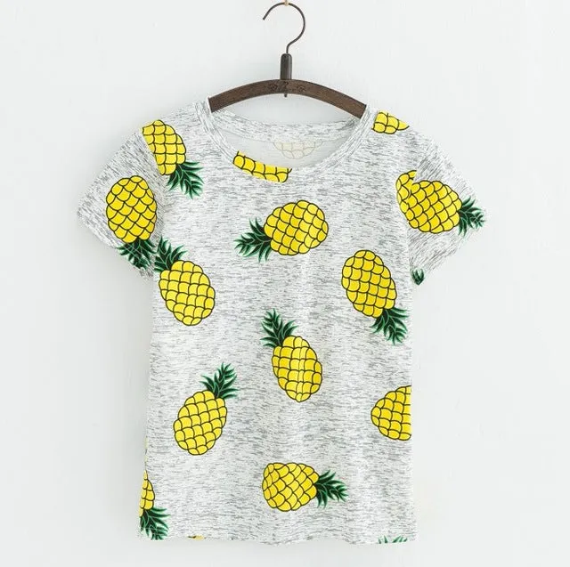 Hot Style Pineapple Print Short Sleeve T-shirt Free Shipping