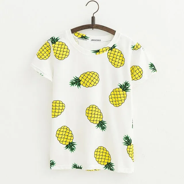 Hot Style Pineapple Print Short Sleeve T-shirt Free Shipping