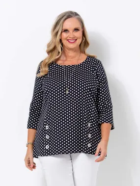 Indigo Pique Spot Button Cotton Top