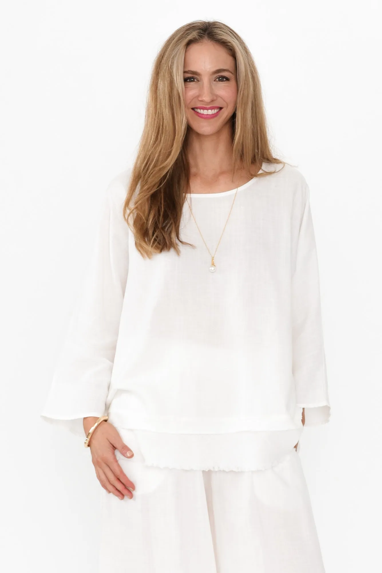 Johanna White Linen Blend Top