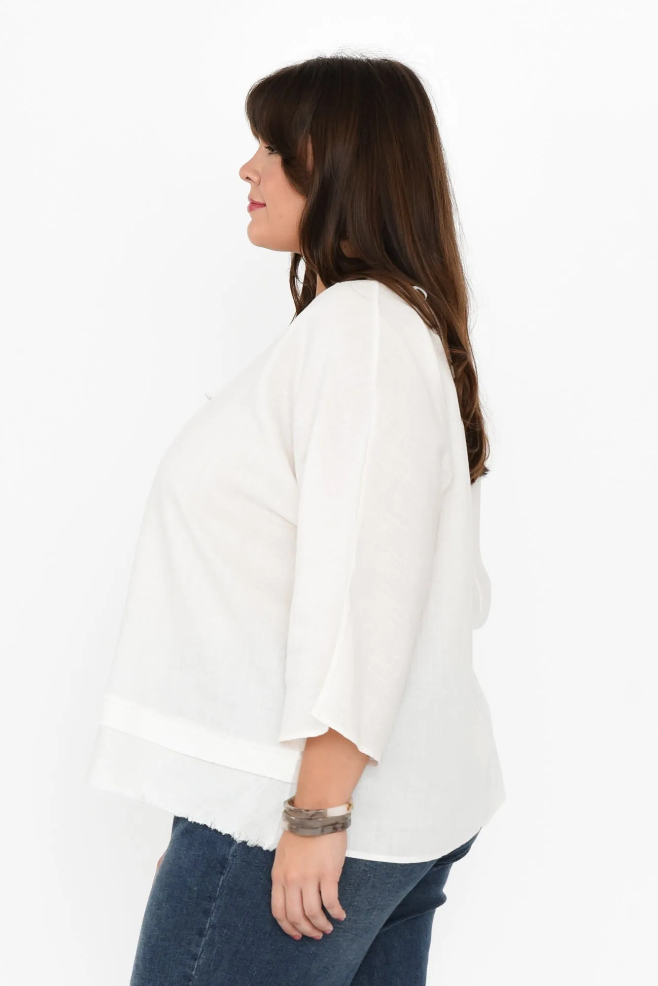 Johanna White Linen Blend Top