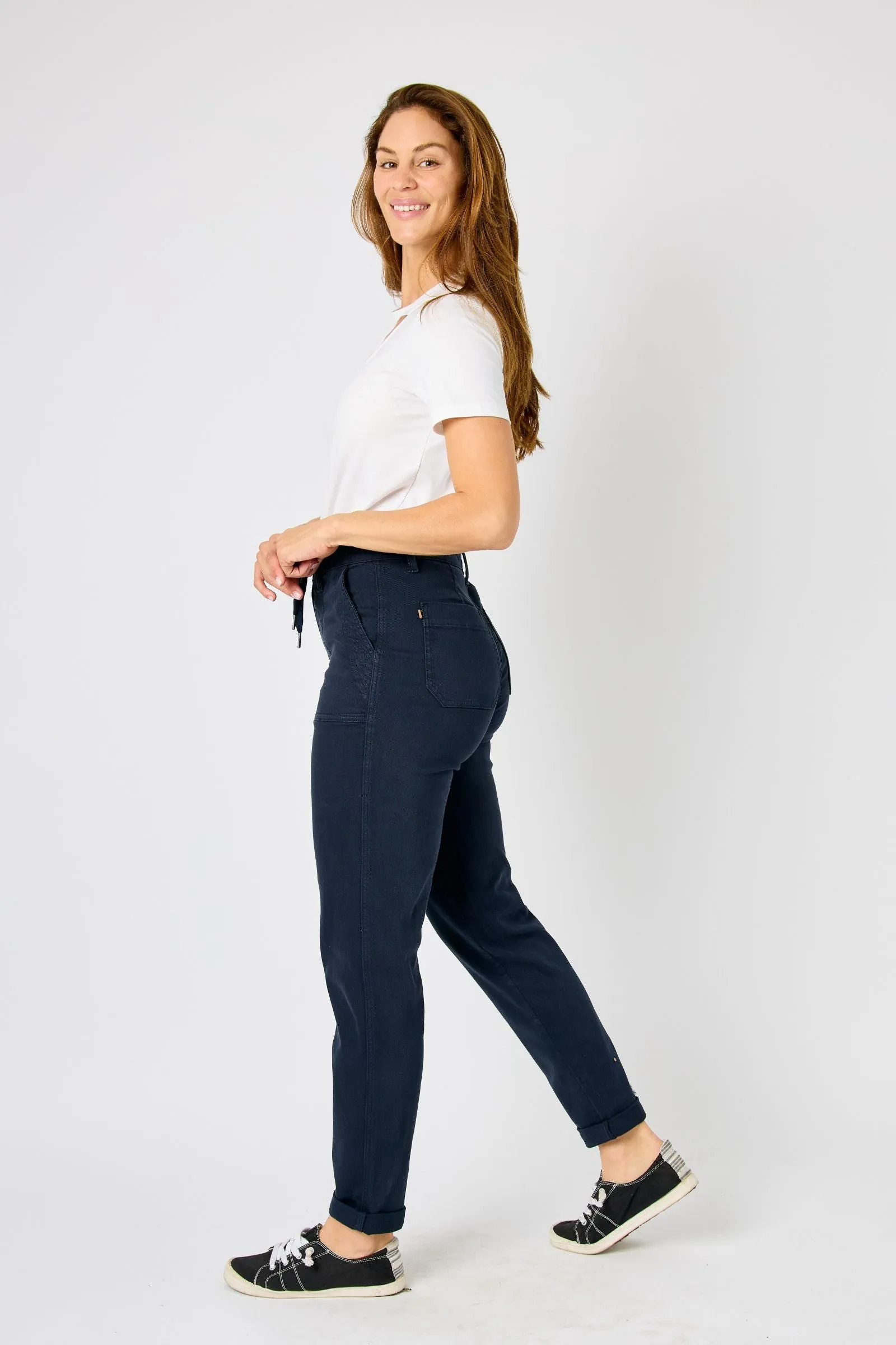 Judy Blue High Waist Navy Garment Dyed Cuffed Joggers