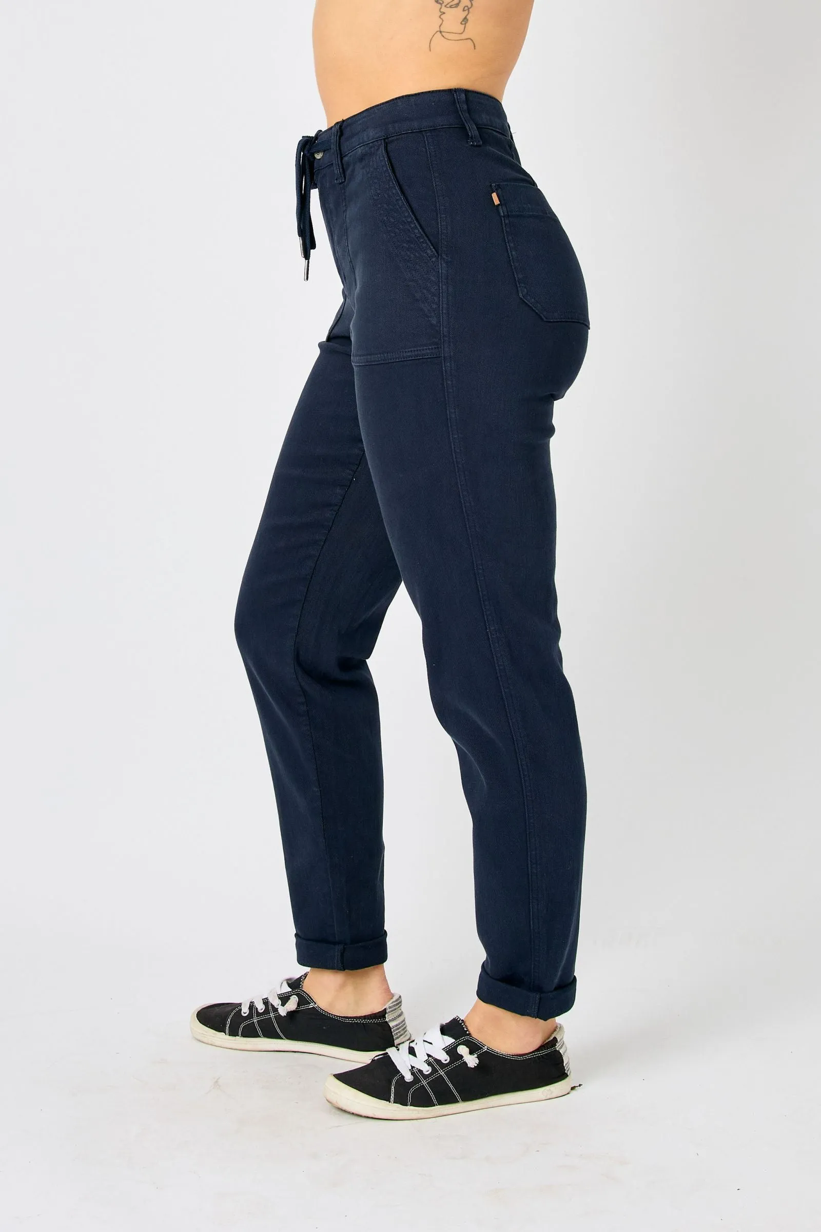 Judy Blue High Waist Navy Garment Dyed Cuffed Joggers