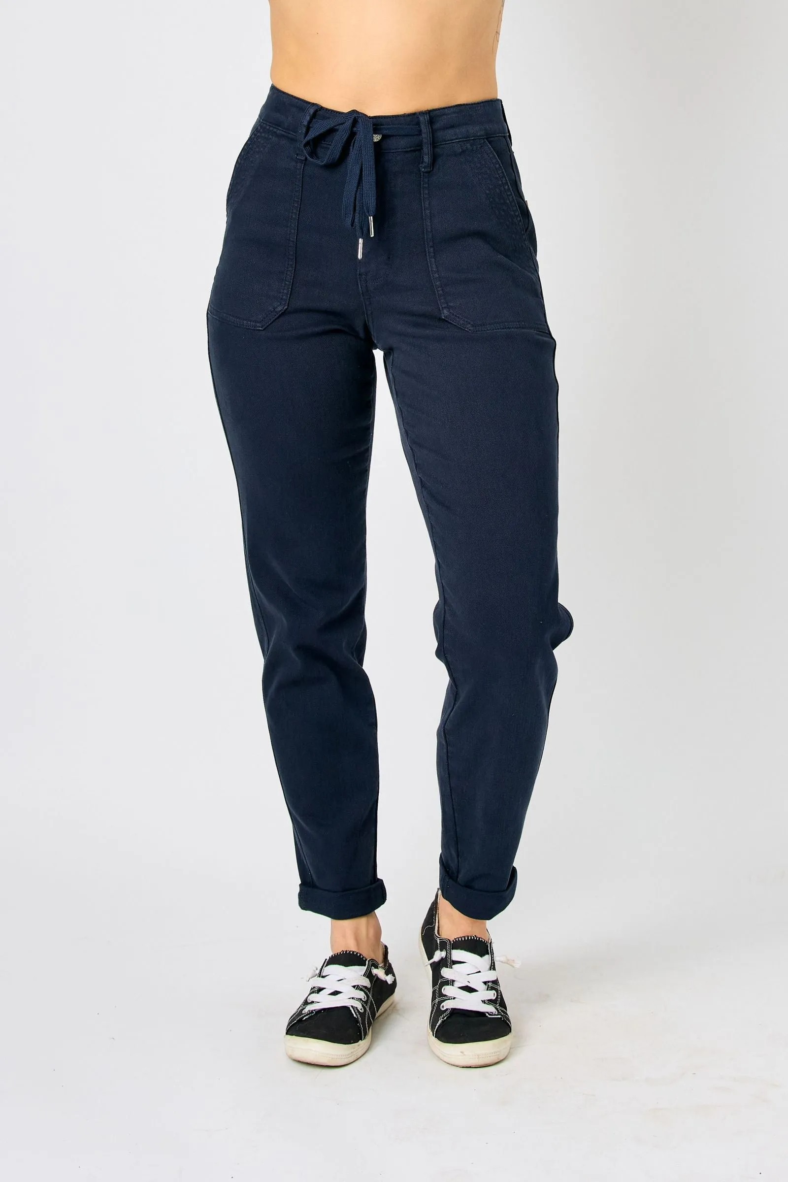 Judy Blue High Waist Navy Garment Dyed Cuffed Joggers