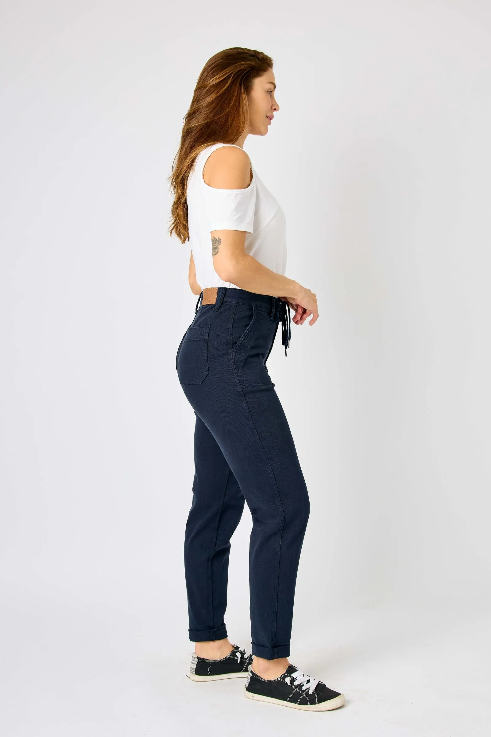 Judy Blue High Waist Navy Garment Dyed Cuffed Joggers