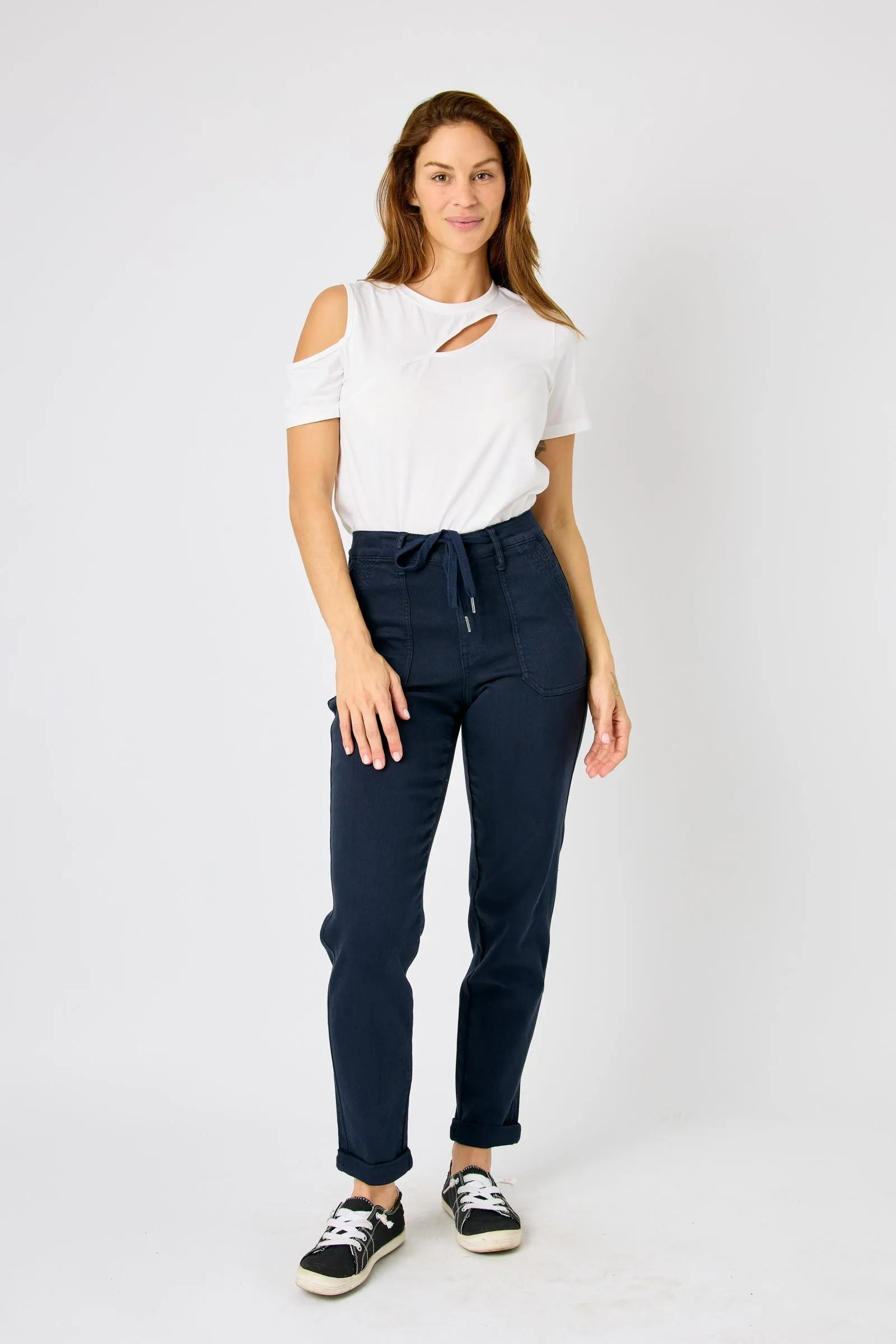 Judy Blue High Waist Navy Garment Dyed Cuffed Joggers