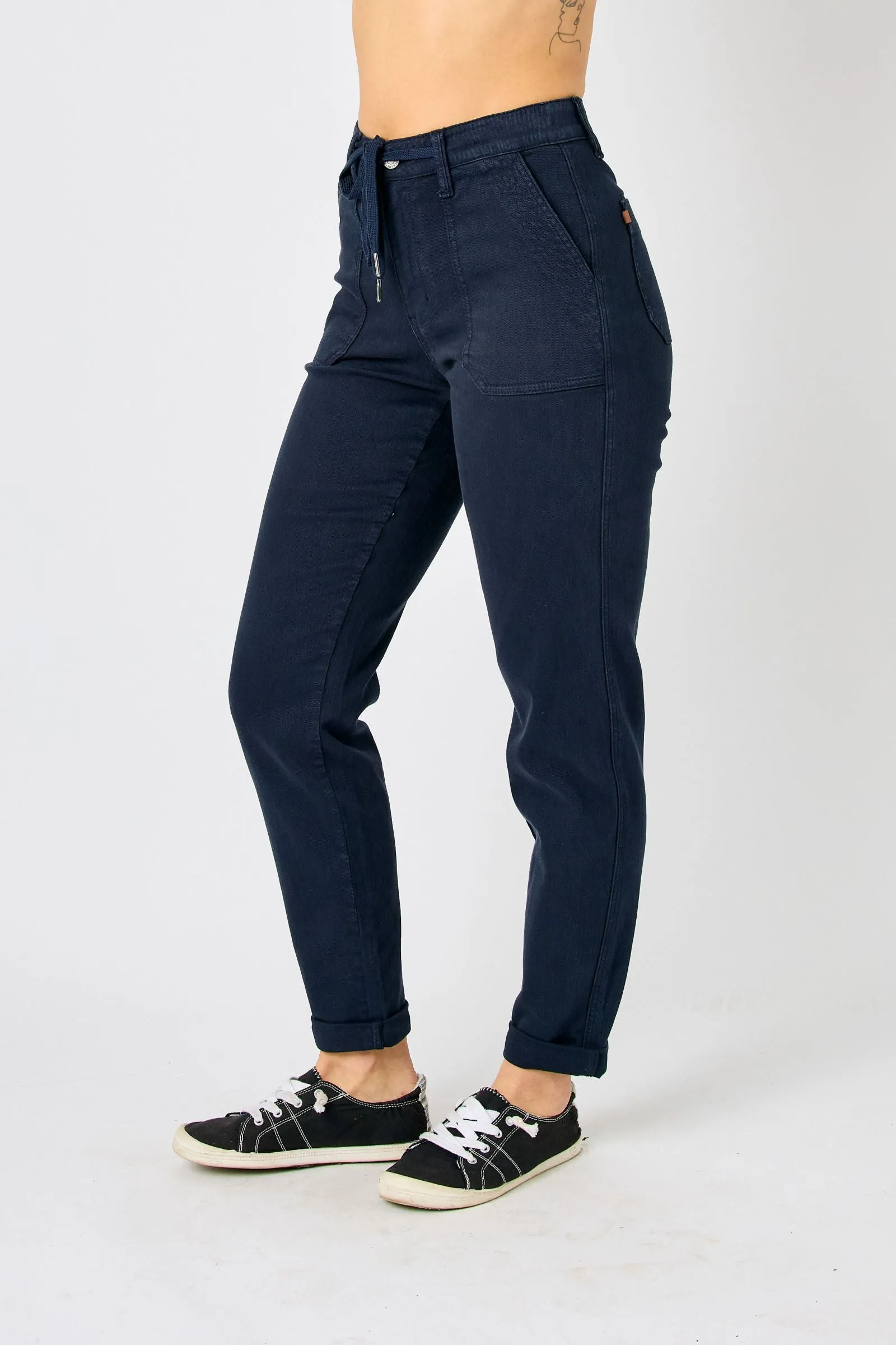 Judy Blue High Waist Navy Garment Dyed Cuffed Joggers