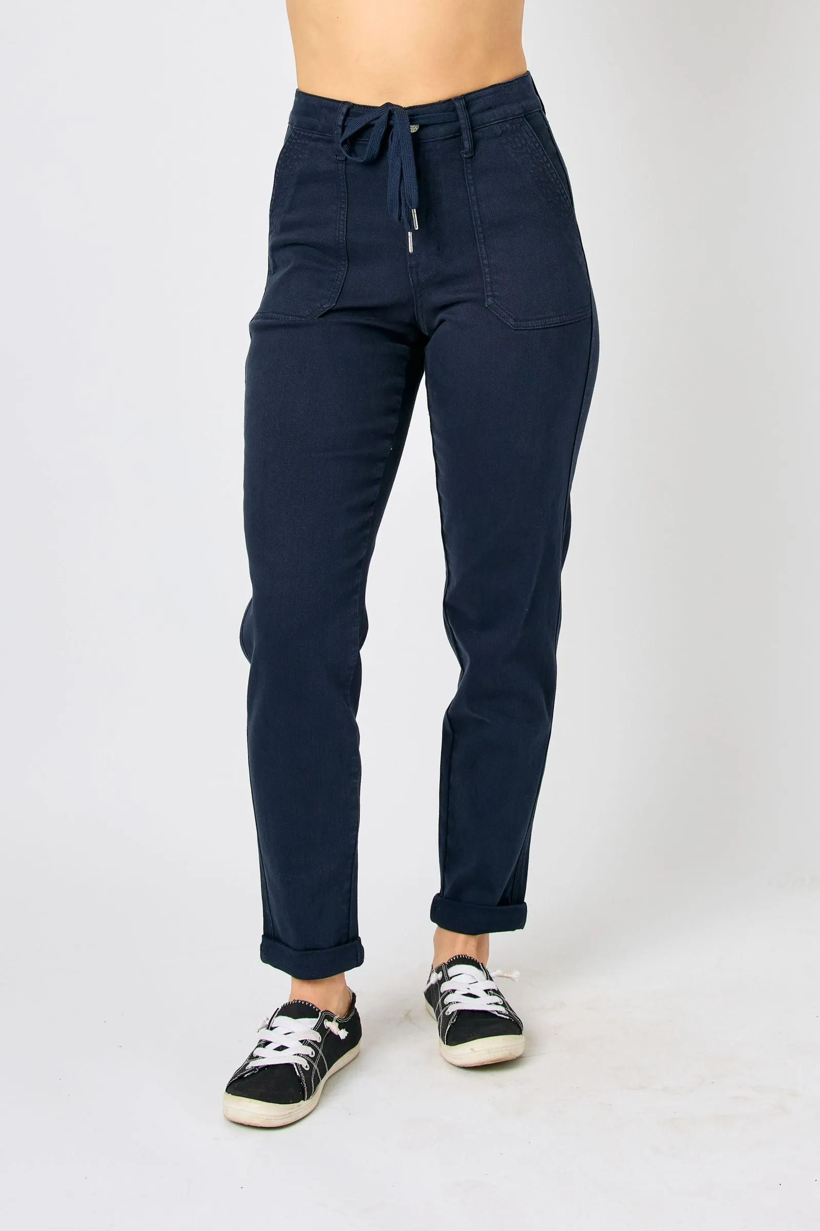 Judy Blue High Waist Navy Garment Dyed Cuffed Joggers