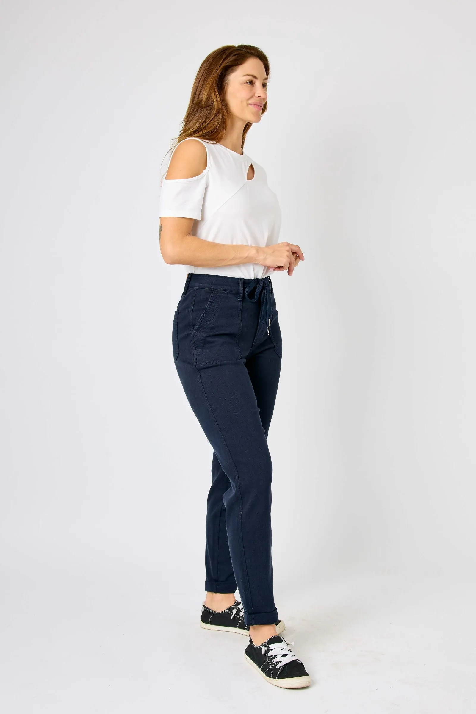 Judy Blue High Waist Navy Garment Dyed Cuffed Joggers