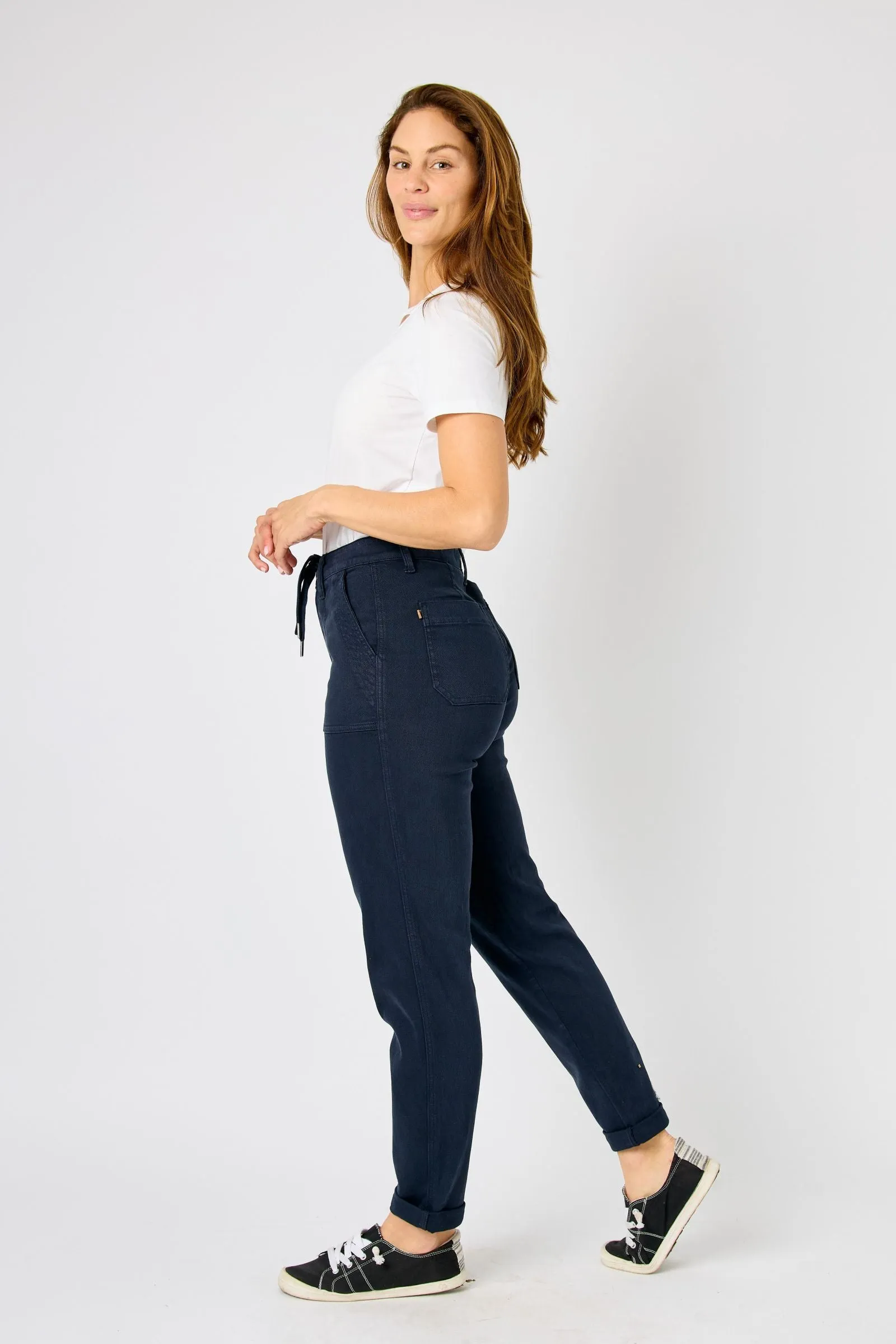 Judy Blue High Waist Navy Garment Dyed Cuffed Joggers