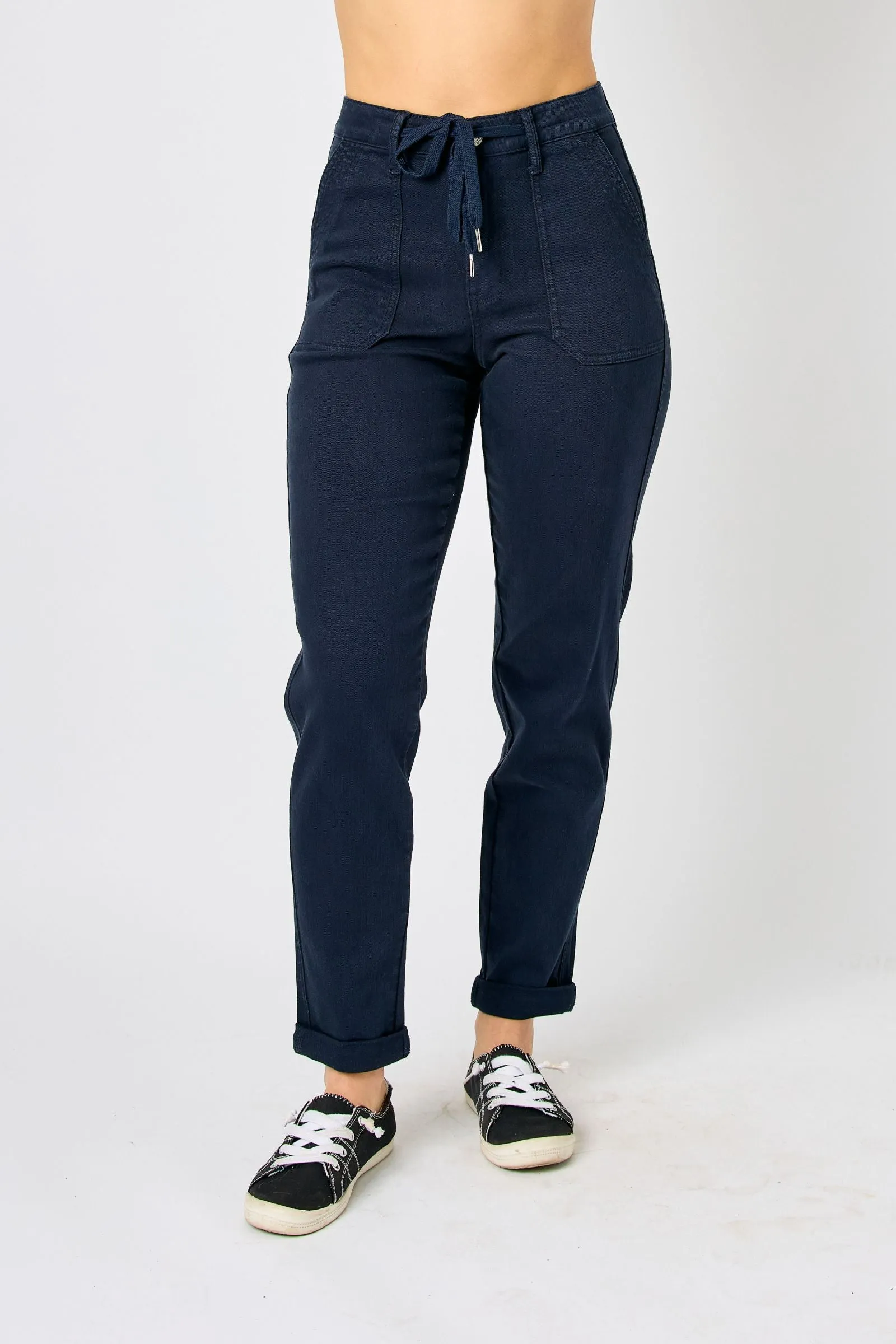 Judy Blue High Waist Navy Garment Dyed Cuffed Joggers