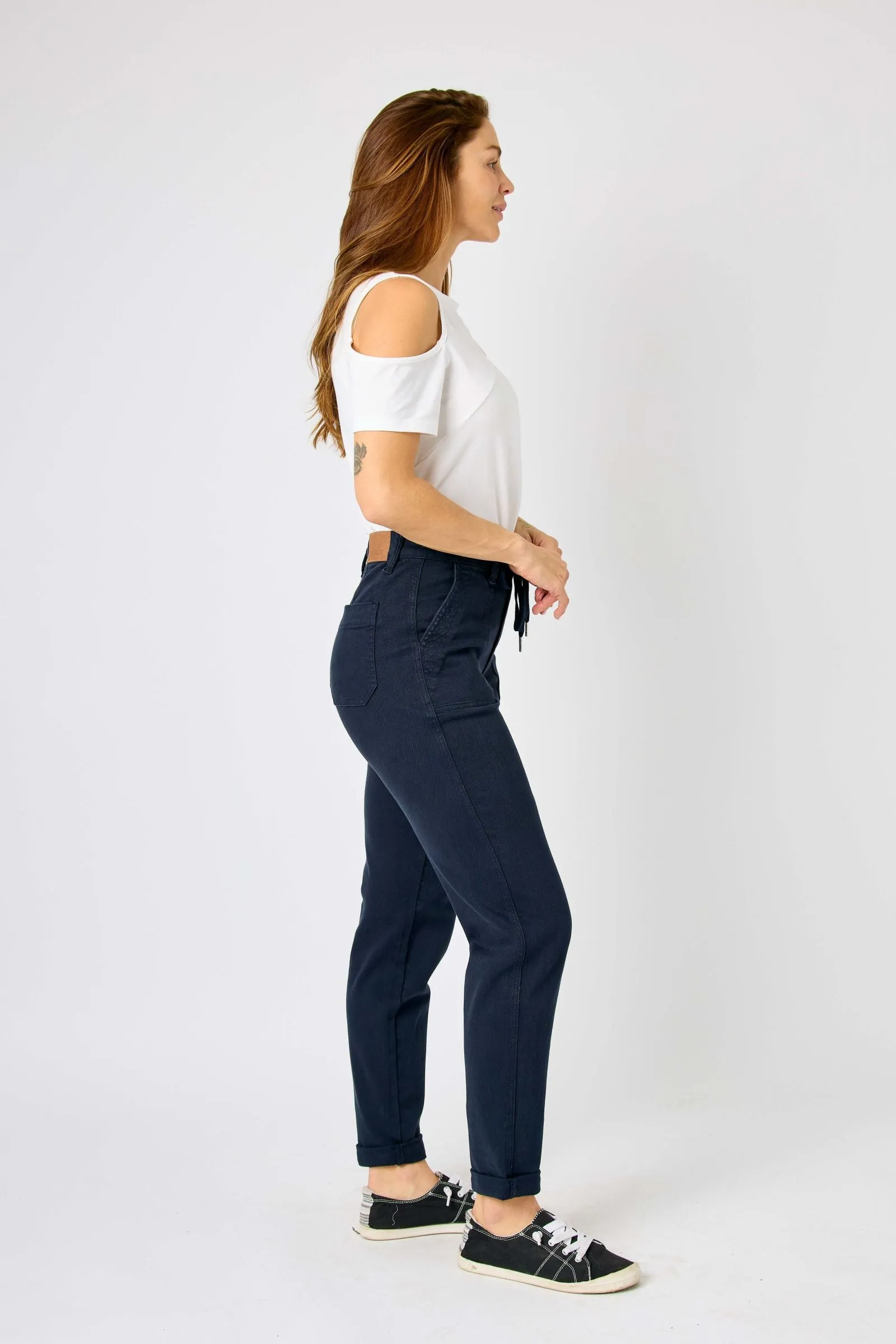 Judy Blue High Waist Navy Garment Dyed Cuffed Joggers