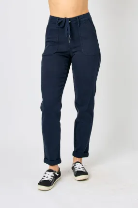 Judy Blue High Waist Navy Garment Dyed Cuffed Joggers