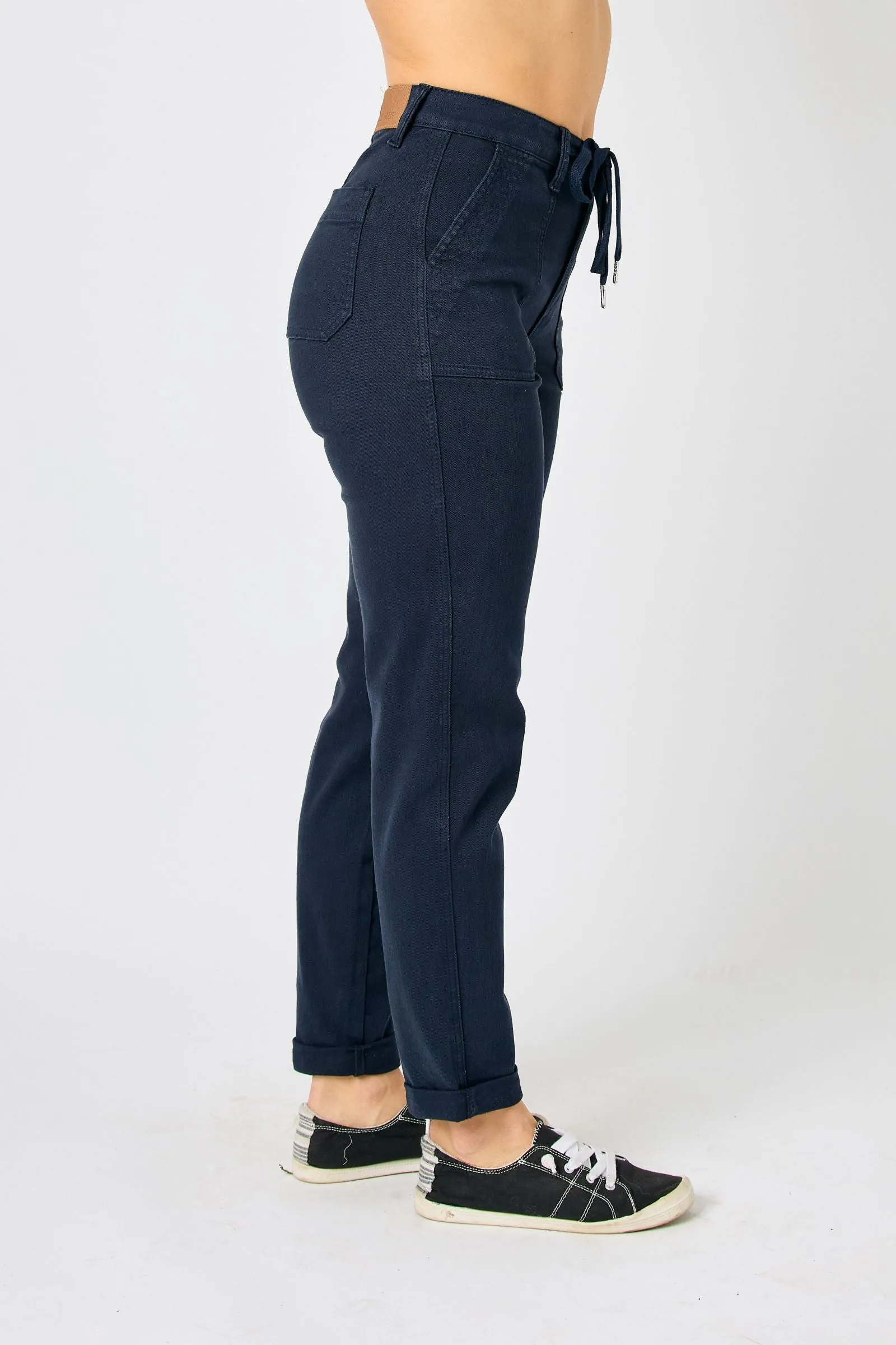 Judy Blue High Waist Navy Garment Dyed Cuffed Joggers