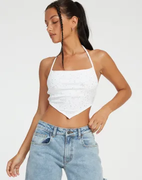 Ketida Crop Top in White Diamante